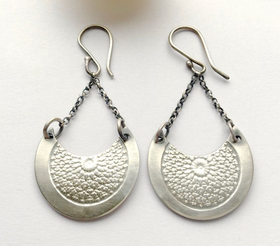 Items similar to Edgy Silver Earrings, Silver Artisan Metalwork ...