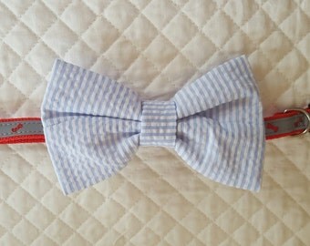 Seersucker Dog Bow Tie, Blue and White Seersucker, Bow Tie For Dogs, Dog Neckwear, Pet Accessories, Pet Clothing, Accessories & Shoes, Dogs