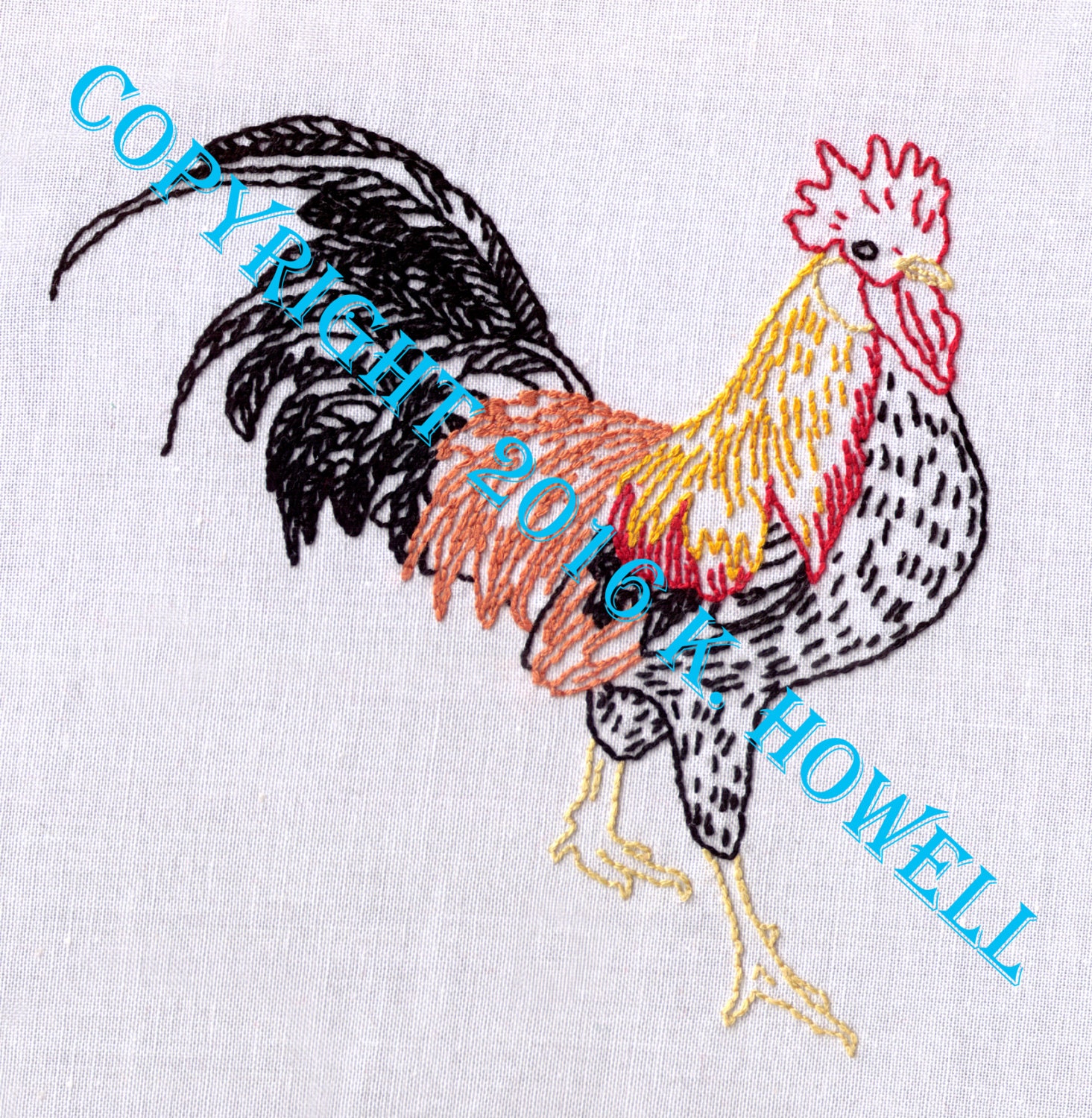 Rooster Hand Embroidery Pattern Chicken Cock Bird Fowl