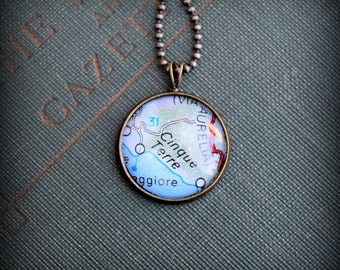 Cinque Terre Map Necklace - Custom Handmade Pendant - Charm Jewelry - Italy - Wanderlust - Travel Bucket List - Italian Riviera - La Spezia
