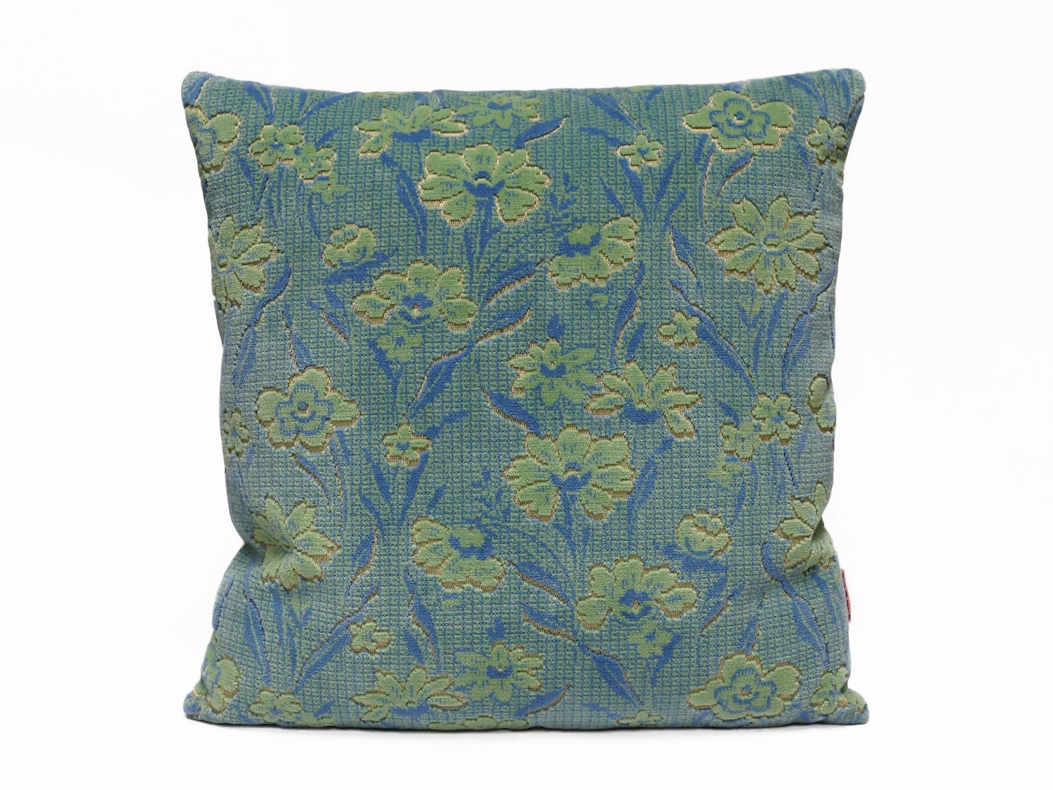 Blue Floral Cut  Velvet  Pillow  18x18 designer pillow  by 