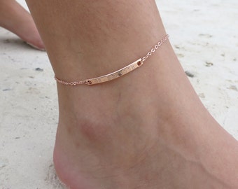 Personalized Bar Anklet Rose Gold Anklet Bridesmaids Jewelry Gift Foot Bracelet Friendship Gift Idea Custom Hand Stamp Anklet