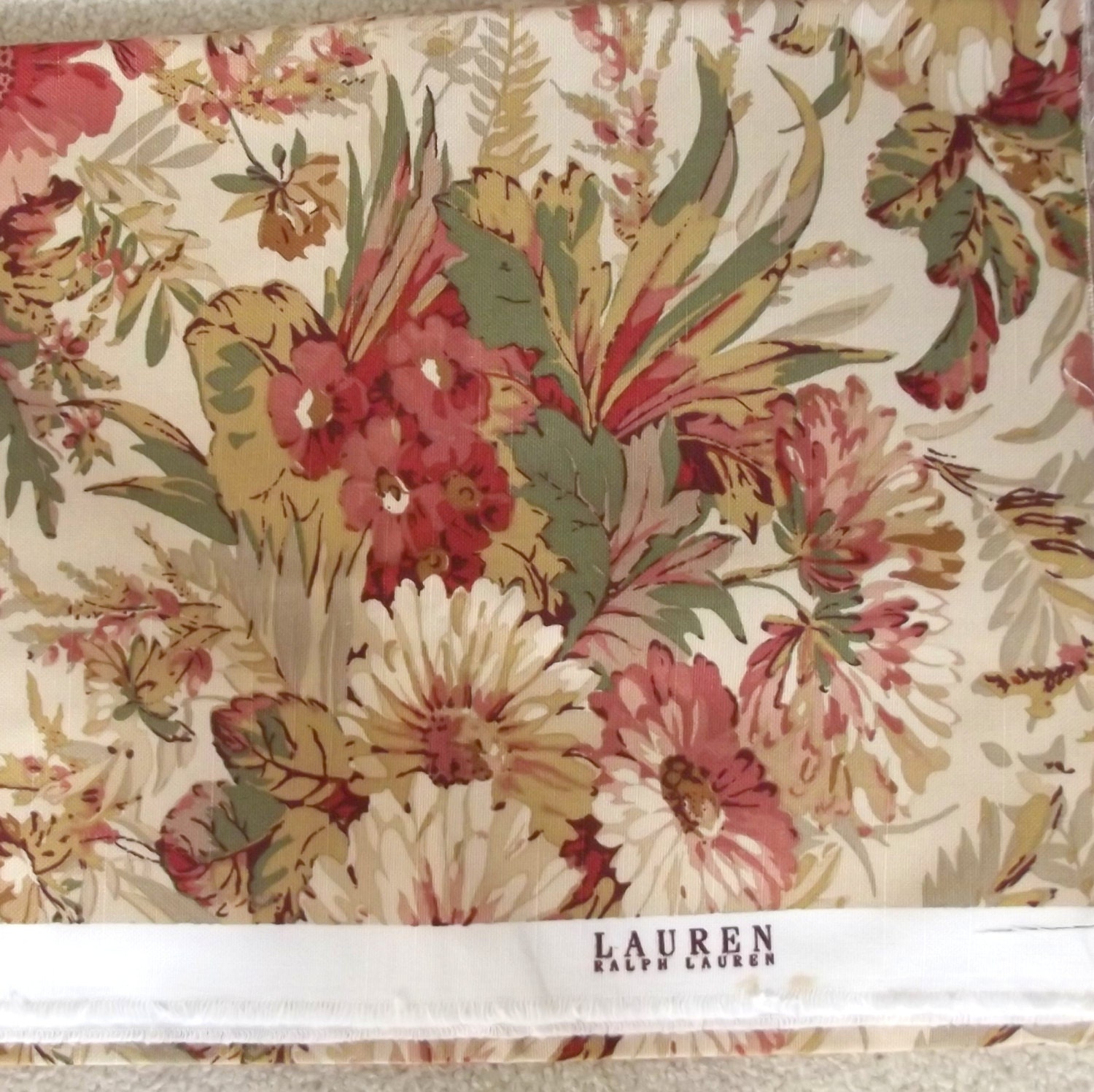 Vintage Ralph Lauren Fabric Home Decor Floral Earth Tones 1