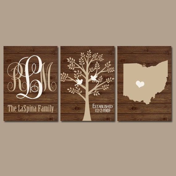 Family Tree Wall Art Personalized Monogram CANVAS or Prints