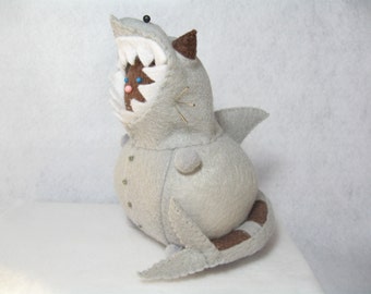 Shark cat, Cute felt pincushion, Funny cat gift, For shark lovers, Stuffed shark, Cat in costume, Gray felt shark, Shark decor, Cat art doll