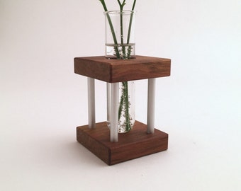 Mid Century Modern - Inspired - Dark Wood - Metal - Unique Vase - Modern Art Vase - Unique Décor - Modern Accent Piece - Accent Vase