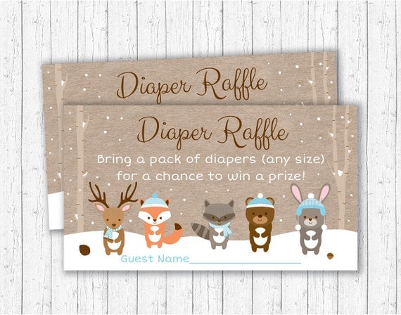 Winter Woodland Forest Animal Diaper Raffle Tickets / Winter Woodland Baby Shower / Winter Forest Animals / Blue / INSTANT DOWNLOAD A122 Il_570xn