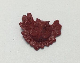 Winged Owl - Dark Red - Hand Made Clay Button