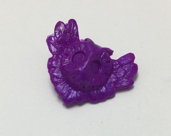 Winged Owl - Violet Purple - Hand Made Clay Button