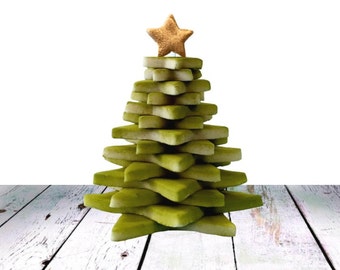 Marzipan Christmas Tree! Handcrafted 3D Tree with a Painted Gold or Silver Star - Stunning Edible Gift for Xmas!