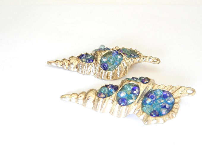 Pair of Gold-tone and Blue Turquoise Beads Seashell Charms