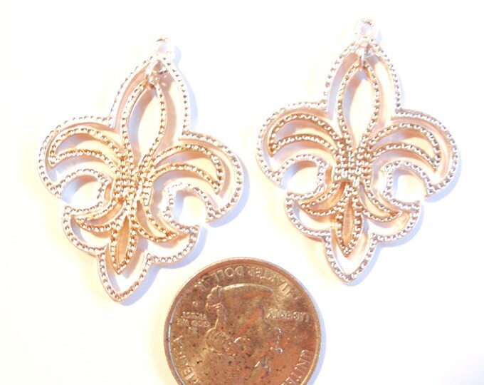 Pair of Two-toned Gold-Silver Outline Swinging Fleur de Lis Charms