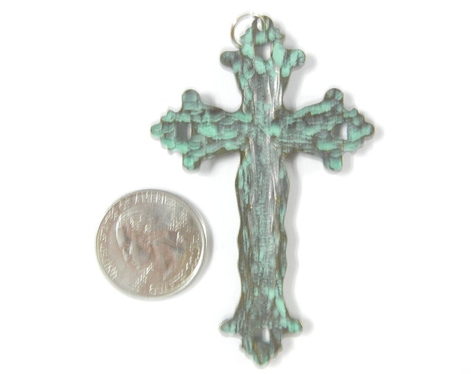 Patina Copper-tone Cross Pendant with Off-White Epoxy