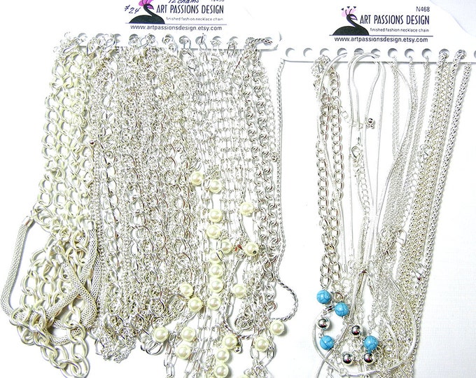 21 Bright Silver-tone Finished Fashion Necklace Chains -Mostly 16 inch, 18 inch N456