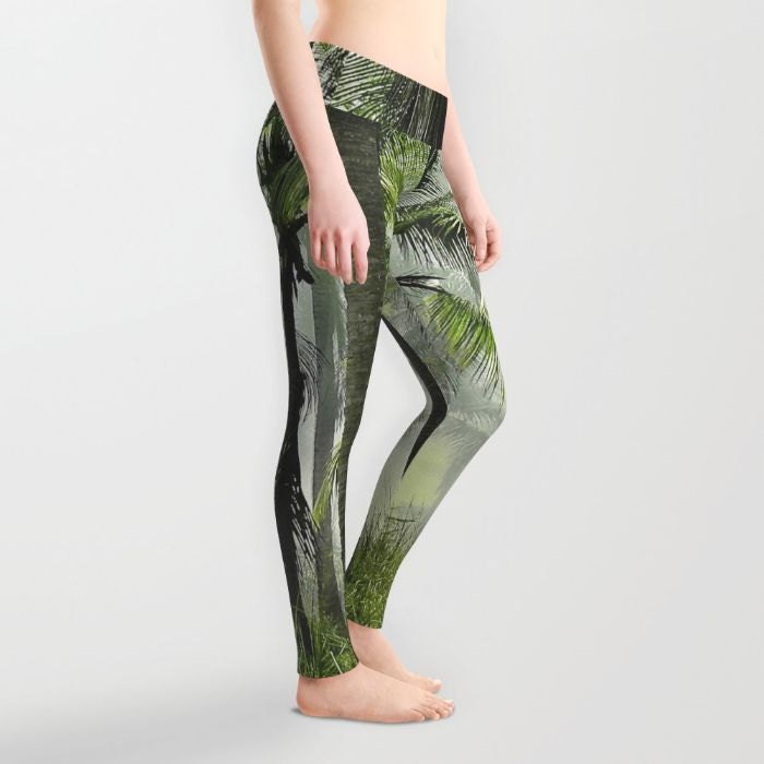 Map Of The World Yoga Pants Palm Trees Leggings, Tropical Yoga Pants, Palm Tree Yoga Leggings, Women, Teen Active Wear, Running Pants, Jogging, Surf, Green Leggings