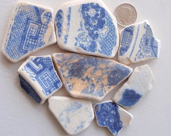 Victorian English sea glass beach pottery pieces for jewellery or crafts