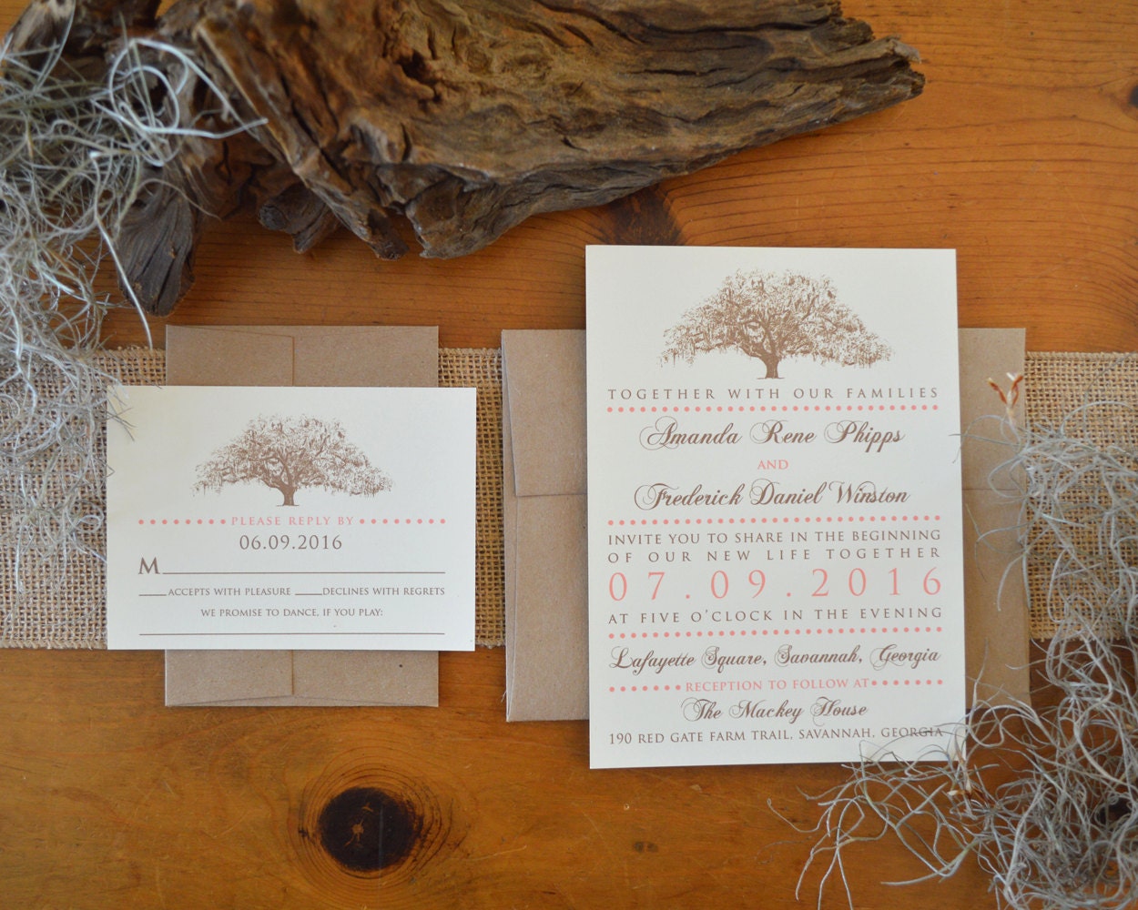 Rustic Oak Tree Wedding Invitations
