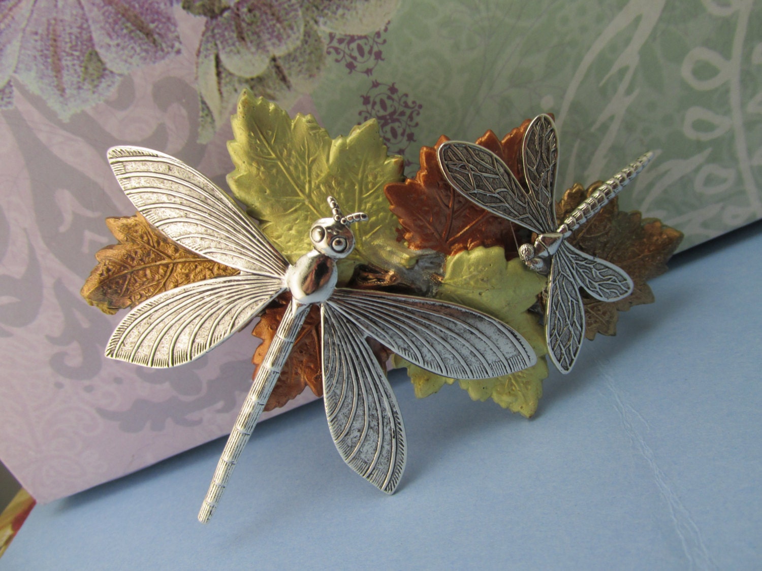 Dragonfly Hair Clips Woodland Wedding Maple leaves Bridal hair
