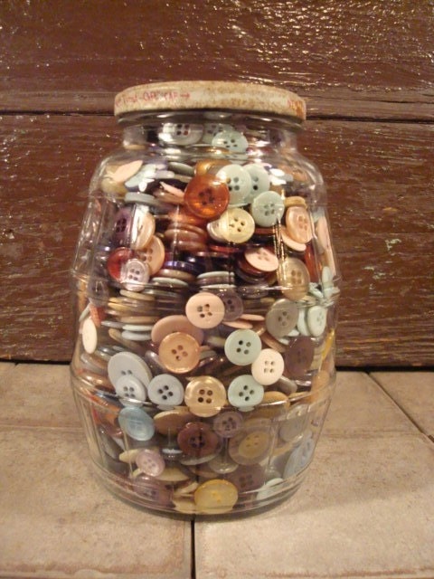 Large vintage barrel style glass pickle jar with lid- filled with ...