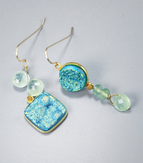 Beaded earrings. Unmatched earring. Druzy jewelry with by jbEbert