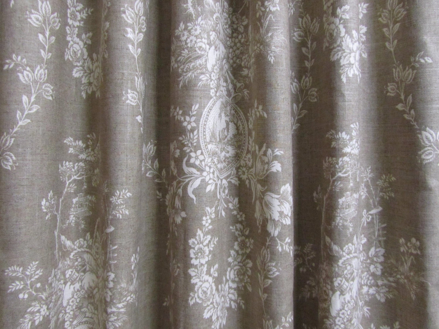 French Country Curtains Neutral Toile Drapes Linen-Colored