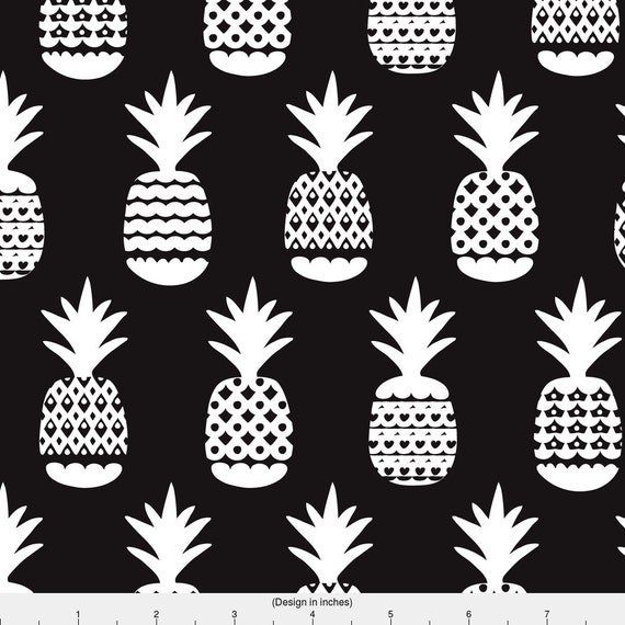 Pineapple Fabric Black & White Geometric Pineapple Fruit