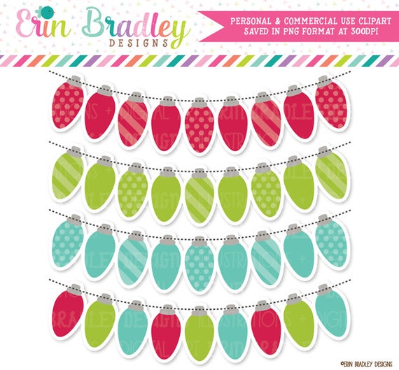 50% OFF SALE Christmas Lights Bunting Clipart Commercial Use Clip Art Graphics Red Green & Blue Il_570xn