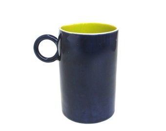 whimsical hand built porcelain cup ... cobalt and chartreuse