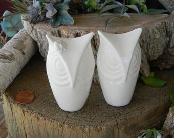 Owl Wedding Cake toppers Owl Bride and Groom Ceramic Glazed Owls Handmade... Ready to ship Soft white oa