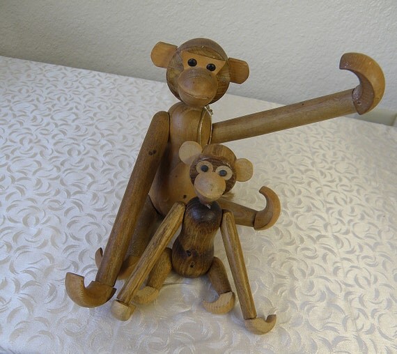 wooden hanging monkey larger of the two
