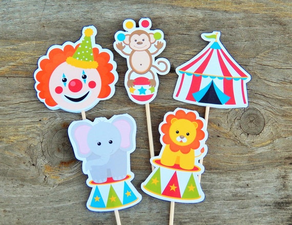 Big Top Circus Party - Set of 15 Assorted Circus Cupcake Toppers by The Birthday House Il_570xn