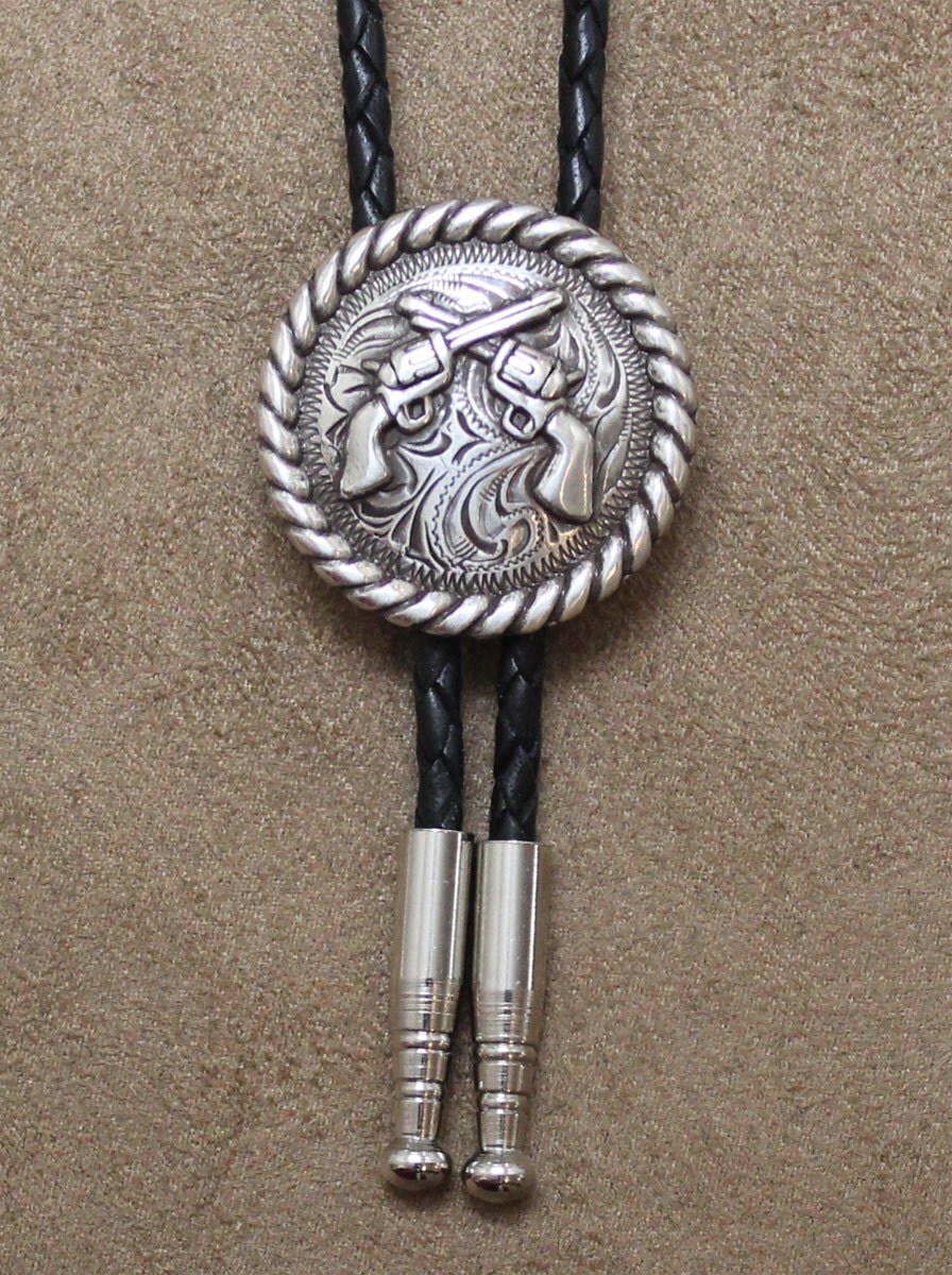 Sterling Rope Edge Pistols Bolo Tie