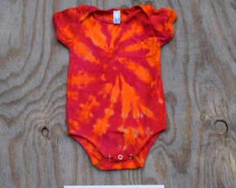 Red on Orange Tie Dye Baby Onesie (American Apparel Organic Cotton 12-18 Months 4001ORG) (One of a Kind)