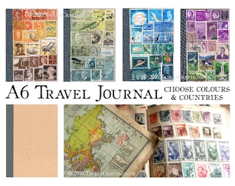 Travel Journal, A6 Traveler's Notebook Cahier, TN Dori Insert | custom colours & countries, Travel Memory Book | recycled stamp art journal