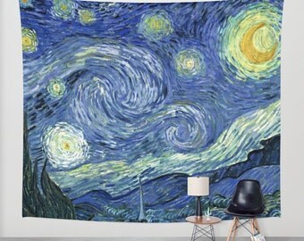 Van Gogh Starry Night Fabric Wall Tapestry, Wall Hanging, Boho Decor, Home Decor, Art, Dorm Room Tapestry, Indoor Outdoor Tapestry