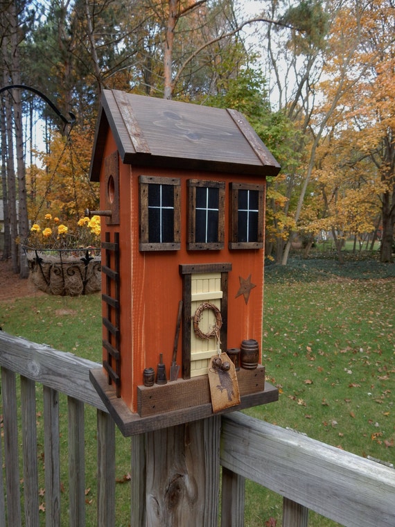 Folk Art Primitive Spring Saltbox House WinTer Birds Outdoor