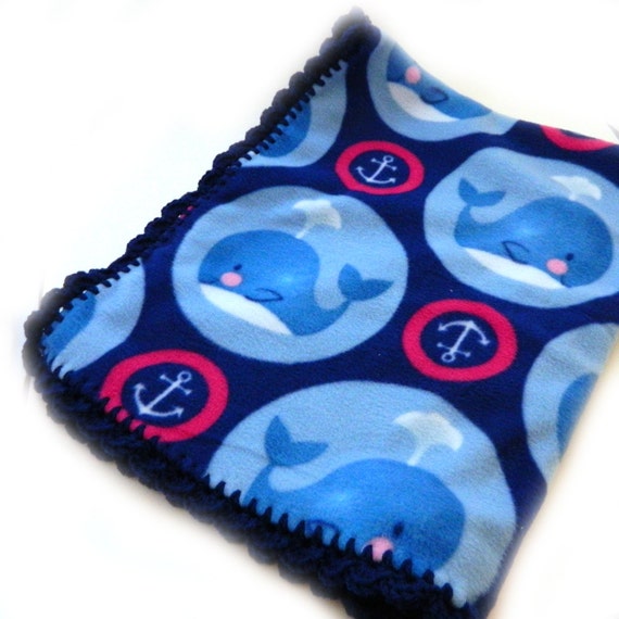 Blue Whales Baby Blanket Fleece ready to by Sewingdreamsnotions