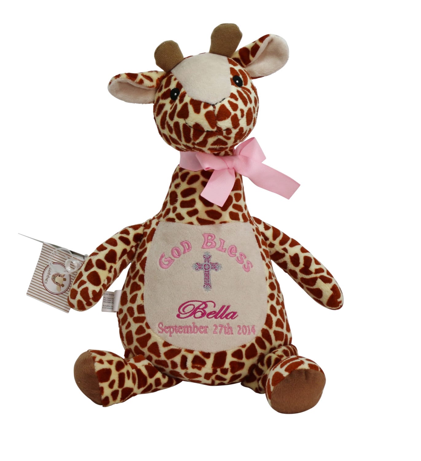 Personalized Baby Girl Baptism Gift Embroidered Giraffe Soft