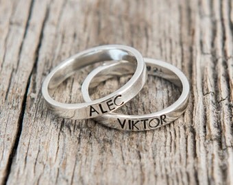 Uppercase Font Stamped Mother's Rings, Hand Stamped Ring, Mother's Ring, Handstamped Name Rings, Kid's Name Rings, Stackable Mother's Ring