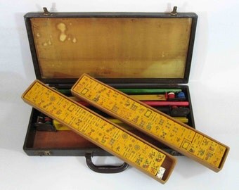 Vintage Bakelite Mahjong Set in Faux Alligator Case. Circa 1930's - 1940's.