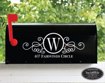 SALE!!! Swirly Monogram Mailbox Street Address Number Vinyl Decal (E-004a)