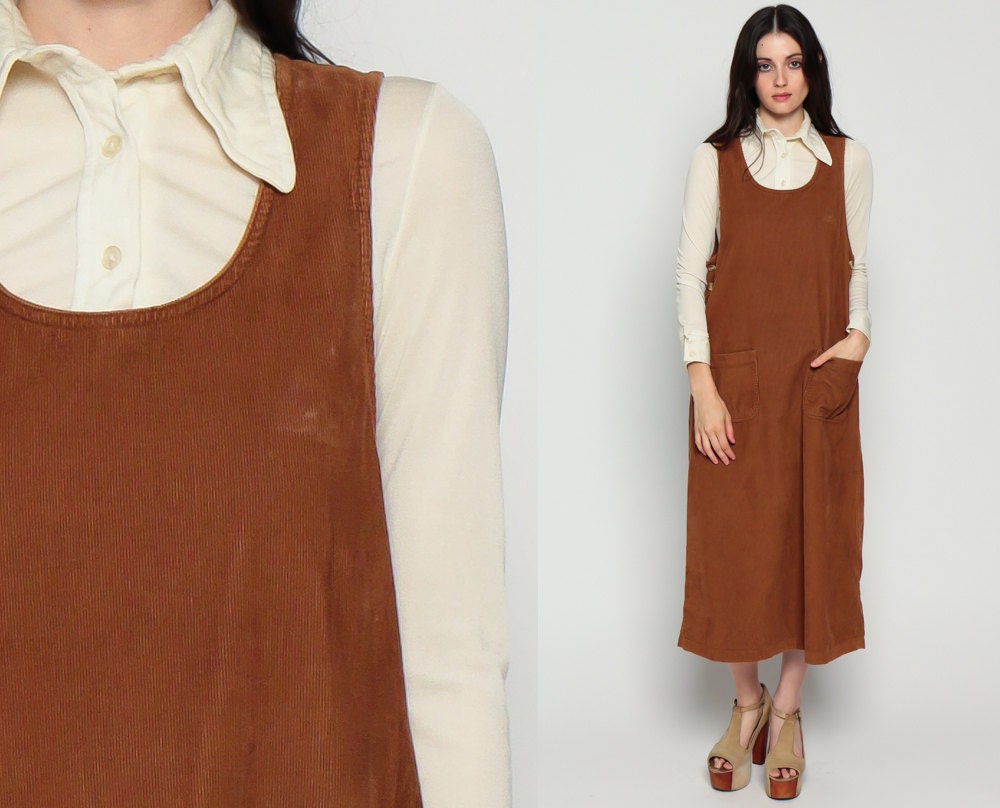 Jumper Dress 90s Maxi CORDUROY Pinafore 1980s Grunge Midi