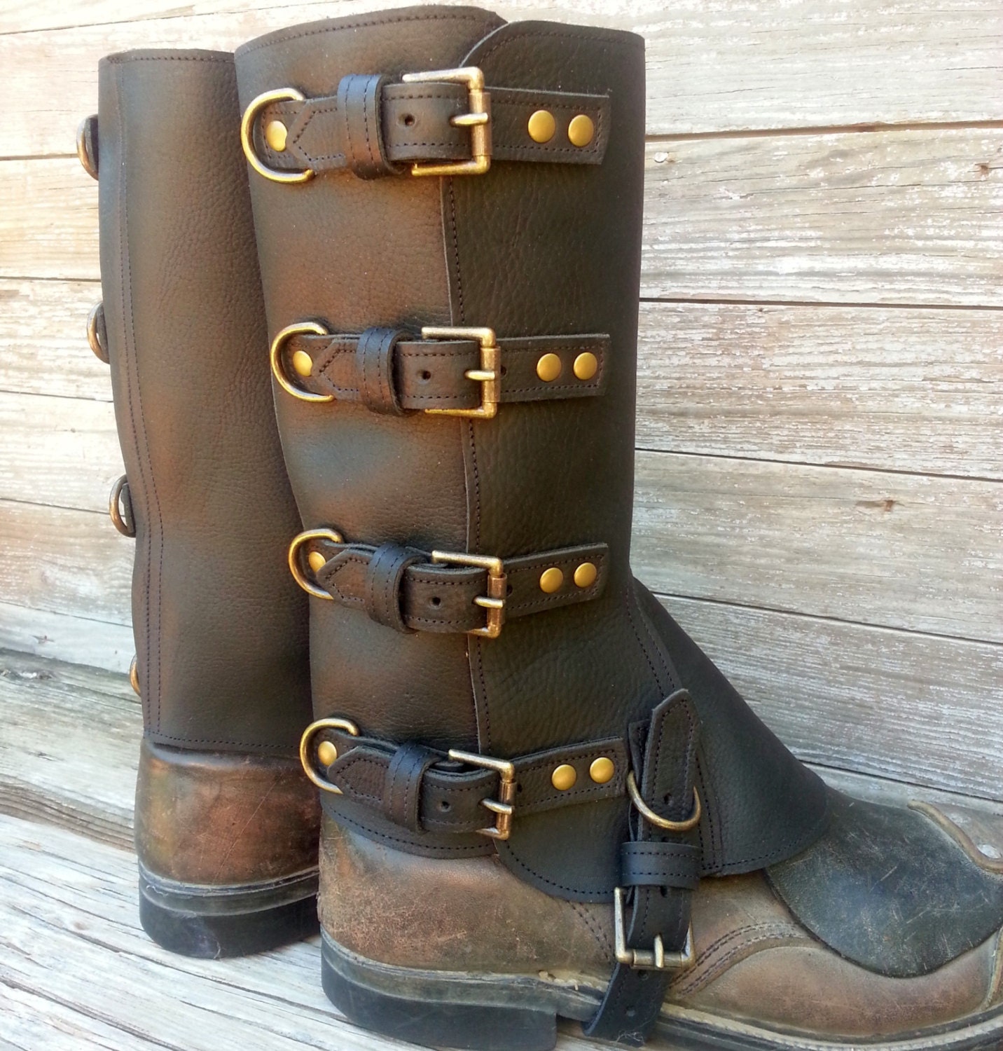 Taller Swiss Military Style Gaiters or Spats in Oiled Black