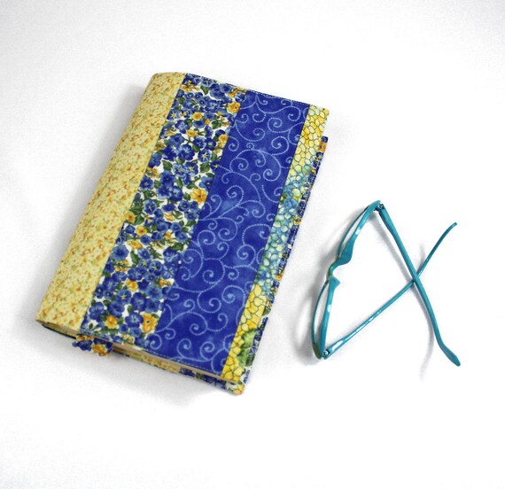 Patchwork Paperback Book Cover Blue Green and Yellow Cotton