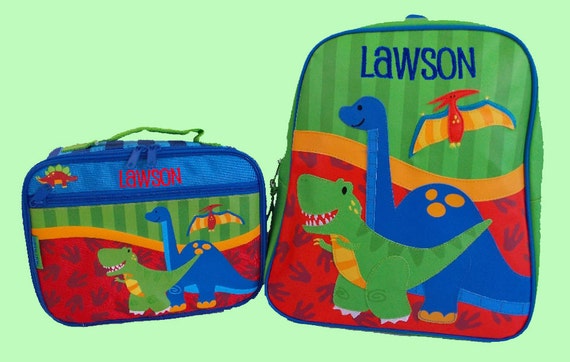 Child's Personalized Stephen Joseph GoGo NEW STYLE DINO Themed Backpack and Lunchbox School Set-Monogramming Included In Price