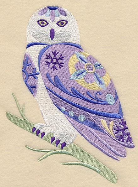 FLOWER POWER SNOWY Owl Machine Embroidered by AzEmbroideryBarn