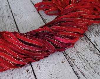 New - Hand Dyed ribbon MY VALENTINE glitters, 5 yards