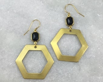 Black Jewel Hexagon Earrings | E21628