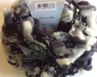 Lang Yarns Pajazzo #24 Black White Grey Merino Wool Blend Tuft Yarn 50 gram 54 yards