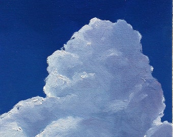 Storm Brewing, 8 x 10" original oil painting. Yvonne Wagner. Clouds. Cloud painting. Sky. Blue. Free Shipping to USA. Sale.